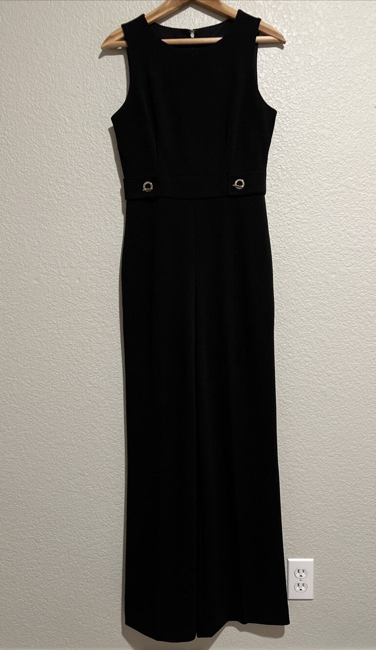 Tommy Hilfiger Jumpsuit Modern Career Minimalist Luxury Black Gold Lined Sz 4